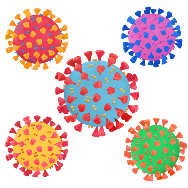 Image of typical Coronavirus symptoms: a man with a fever, a man with a sore throat, and a woman coughing