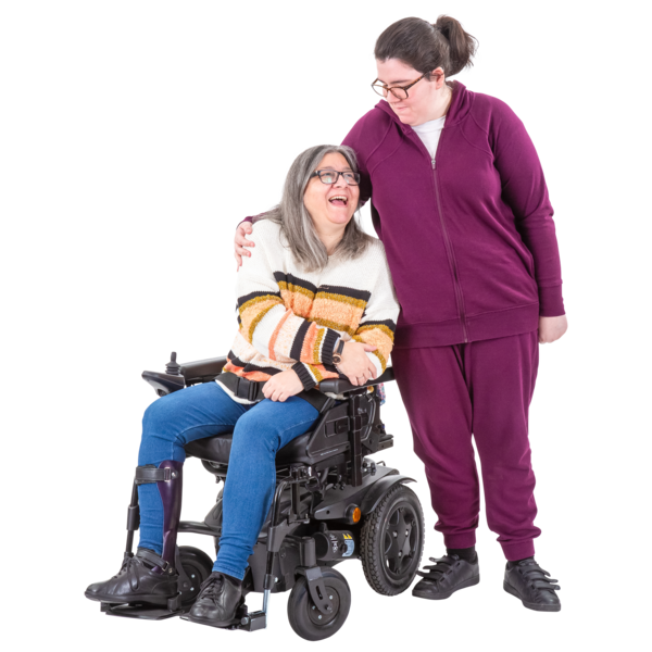 A mother in a wheelchair and her daughter standing