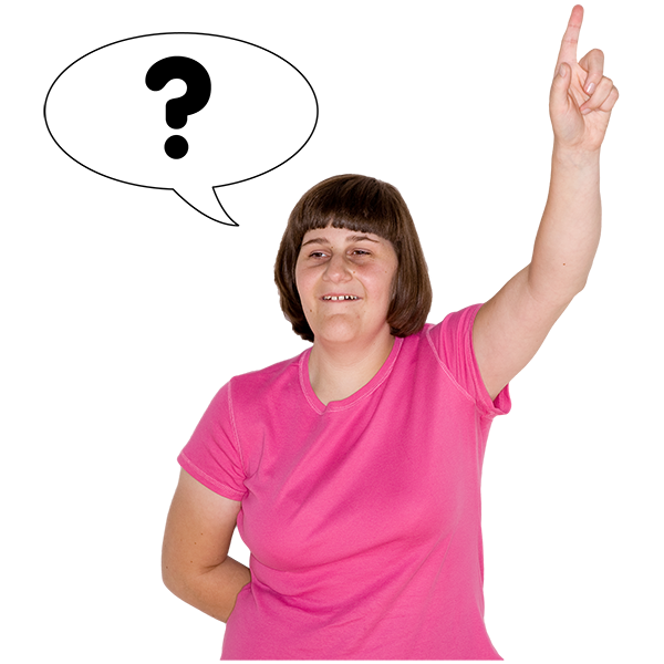 A woman raising her hand to ask a question